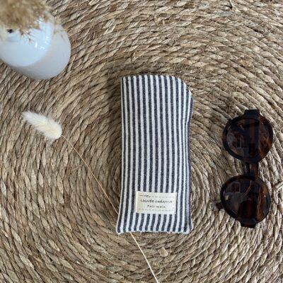 Etui lunettes rayures noir et ecru