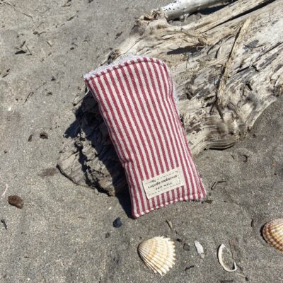 Etui lunettes rayures rouge et ecru plage