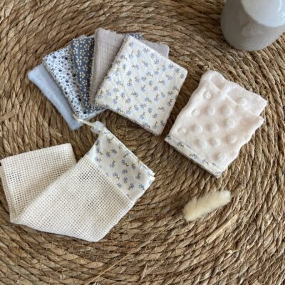 Lot 5 lingettes 2 mini gants filet Douceur Bleue