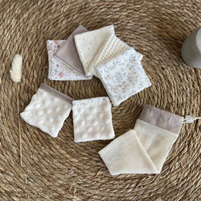 Lot 5 lingettes 2 mini gants filet Nuances naturelles