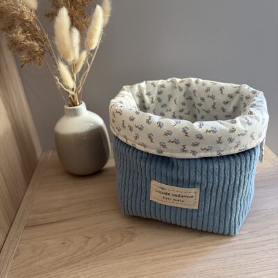 Paniere rangement velours bleu coté