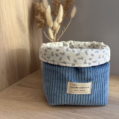 Paniere rangement velours bleu