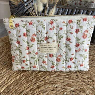 Pochette plate fleurs pistache orange