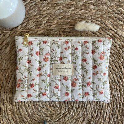 Pochette plate fleurs pistache orange face