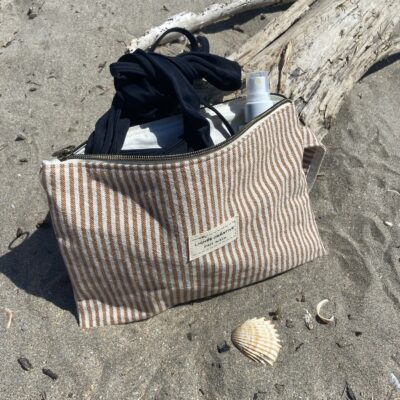 pochette plate rayée peanut ecru ouverte pdts