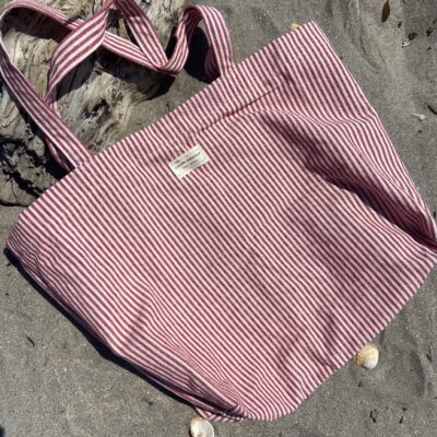 sac cabas fourre tout rayures rouge et ecru plat
